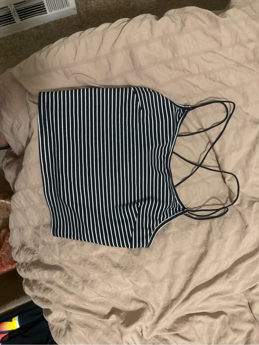 SHEIN Black & White Striped Crop Tank Top